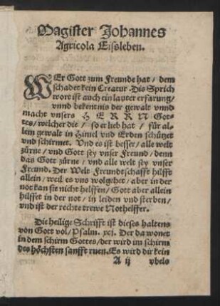 Magister Johannes Agricola Eissleben.