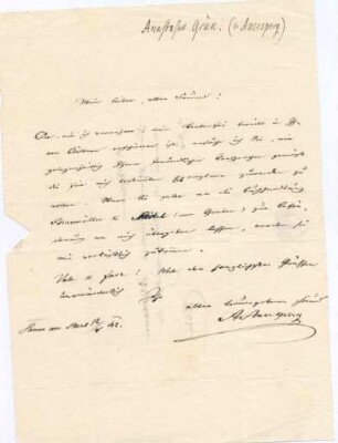 Korrespondenz von Anastasius Grün an Friedrich Witthauer