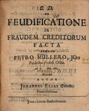 De feudificatione in fraudem creditorum facta