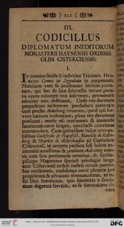 III. Condicillus diplomatum ineditorum monasterii haynensis ordinis olim cisterciensis