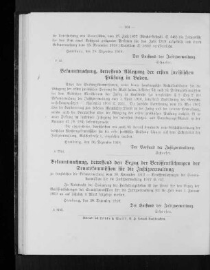 Bekanntmachung, betreffend Ablegung der ersten juristischen Prüfung in Baden