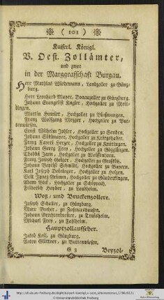 Kaiserl. Königl. V. Oest. Zollämter, und zwar in der Marggraffschaft Burgau.
