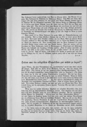 Haben uns die religiösen Sozialisten gar nichts zu sagen?