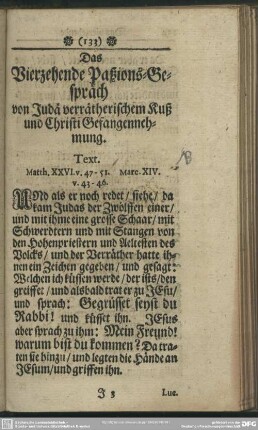 Das Vierzehende Paßions-Gespräch von Judä verrätherischem Kuß und Christi Gefangennehmung