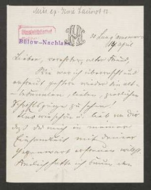 Brief an Hans von Bülow : 14.04.1892