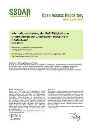 Internationalisierung der FuE-Tätigkeit von Unternehmen der Chemischen Industrie in Deutschland