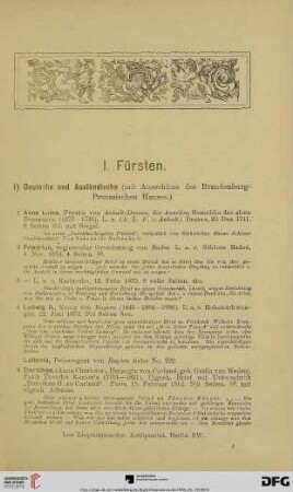 I. Fürsten (Nr. 1-125)