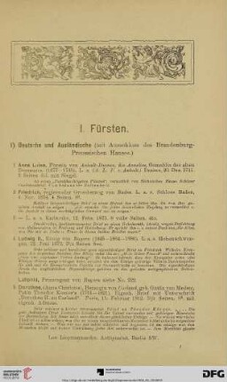 I. Fürsten (Nr. 1-125)