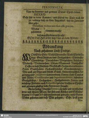 Abdankung : Abdanckung Nach gehaltener Leich-Predigt