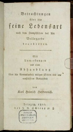 Betrachtungen über die feine Lebensart