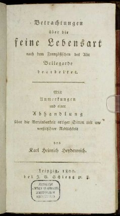 Betrachtungen über die feine Lebensart