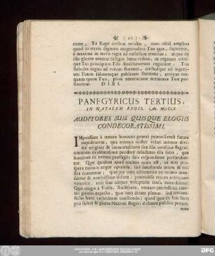 Panegyricus Tertius, In Natalem Regis. Ao. MDCCI.