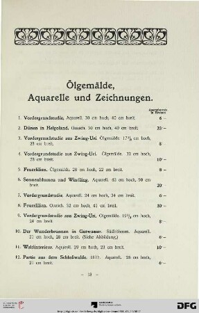 Ölgemälde, Aquarelle und Zeichnungen (Nr. 1-216)