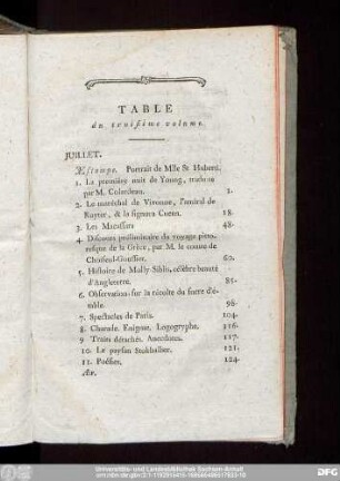 Table du troisième volume.