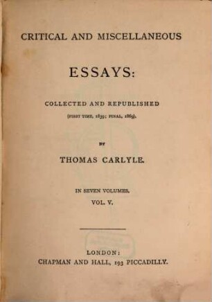 Critical and miscellaneous essays : in 7 vol.. 5