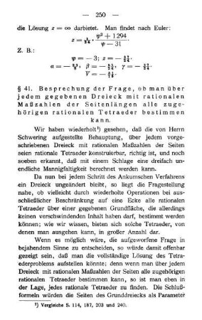 § 41. Besprechung der Frage, ob man über jedem gegebenen Dreieck mit rationalen Maßzahlen der Seitenlängen alle zugehörigen rationalen Tetraeder bestimmen kann