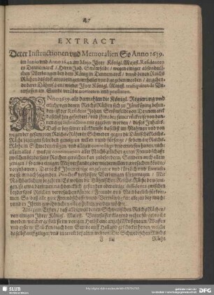Extract Derer Instructionen und Memoralien So Anno 1639