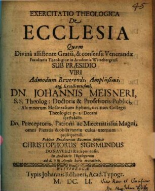 Exercitatio Theologica De Ecclesia