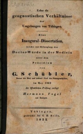 Ueber die geognostischen Verhältnisse der Umgebungen von Tübingen