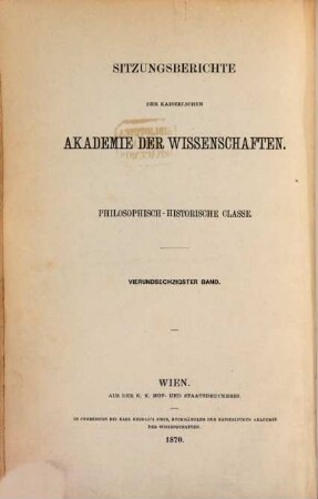 Sitzungsberichte. 64. 1870