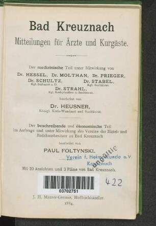 Bad Kreuznach - Mitteilungen für Ärzte und Kurgäste