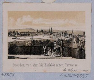 Stadtansicht von Dresden, Blick von der Terrasse des Waldschlösschen auf die Altstadt nach Südwesten