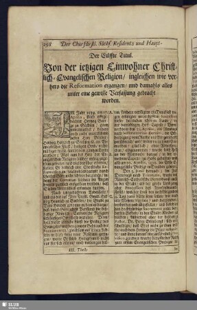 Der Elffte Titul. Von der ietzigen Einwohner Christlich-Evangelischen Religion
