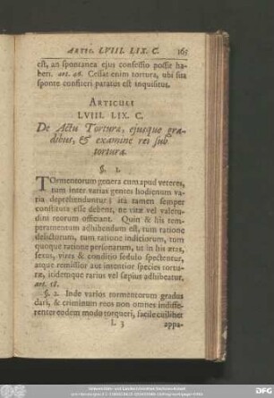 Articuli LVIII. LIX. C. De Actu Torturae, eiusque gradibus, & examine rei sub tortura.