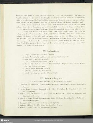 IV. Lehrerkollegium