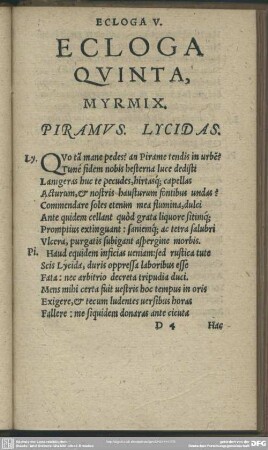 Ecloga Quinta, Myrmix. Piramus Lycidas