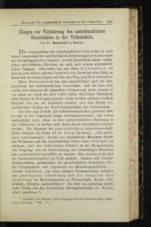 Einiges zur Verklärung des naturkundlichen Unterrichtes in der Volksschule