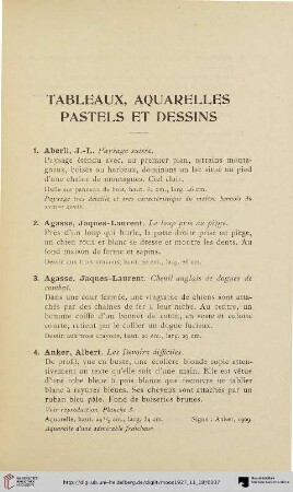 Tableaux, aquarelles, pastels et dessins (Nr. 1-97)