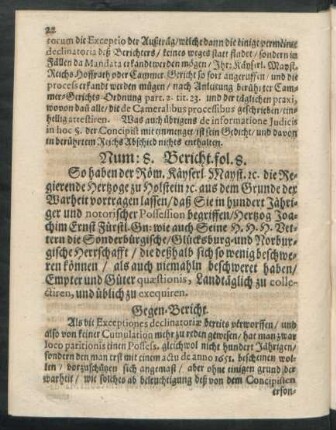 Num: 8. Bericht. fol. 8.