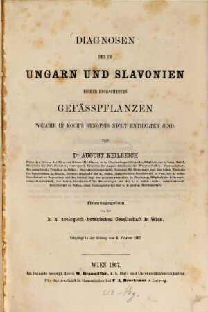 Diagnosen der in Ungarn und Slavonien bisher beobachteten Gefäßpflanzen welche in Koch's Synopsis nicht enthalten sind