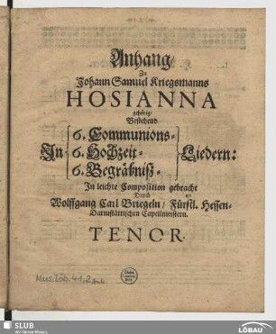 Anhang zu ...Kriegsmanns Hosianna