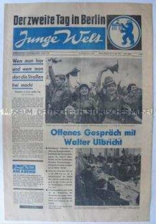 Tageszeitung der FDJ "Junge Welt" zum Deutschlandtreffen der Jugend