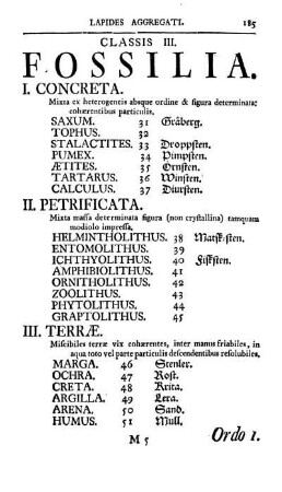 Classis III. Fossilia