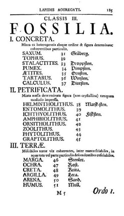 Classis III. Fossilia