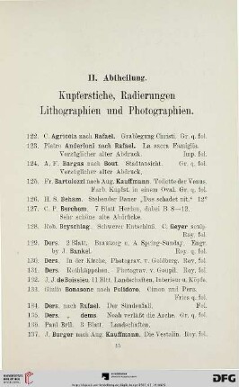 Kupferstiche, Radierungen, Lithographien und Photographien (Nr. 122-211)