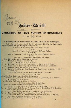 Jahres-Bericht des Kreis-Comite des Landw. Vereins von Niederbayern : für das Jahr .... 1888