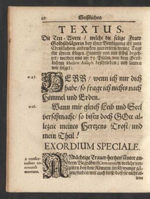 Textus. [...]/ werden uns im 73. Psalm von dem Geistlichem Musico Assaph beschrieben beschrieben/ und lauten wie folget: