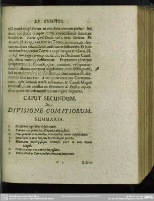 Caput Secundum. De Divisione Comitiorum