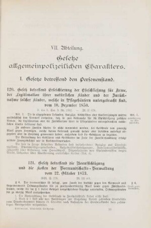 VII. Abteilung. Gesetze allgemeinpolizeilichen Charakters