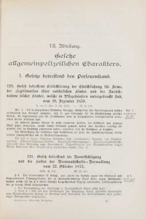 VII. Abteilung. Gesetze allgemeinpolizeilichen Charakters