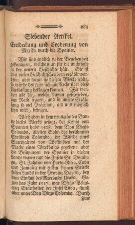 Siebender Artikel. Entdeckung und Eroberung von Mexiko durch die Spanier