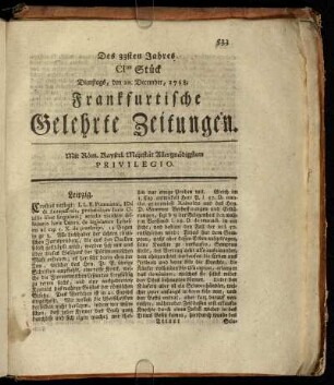 CItes Stück Dienstags, den 20. December, 1768. - CIIItes Stück Freytags, den 30. December, 1768.