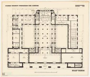 Kaiser-Wilhelm-Volkshaus für Lübeck: Grundriss Zwischengeschoss mit Raumprogramm 1:100, Maßstabsleiste