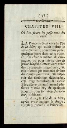 Chapitre VIII. Où l'on saura les passe-tems des Fées.