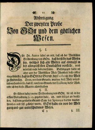 Abfertigung Der zweyten Probe Von GOtt und dem göttlichen Wesen