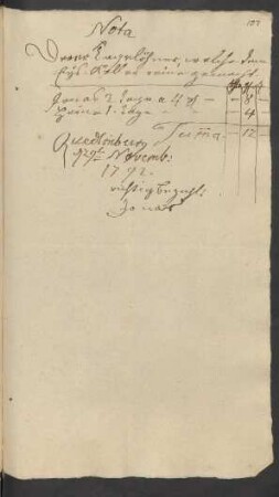 Nota. ... Quedlinburg [den] 29. Novemb: 1792.